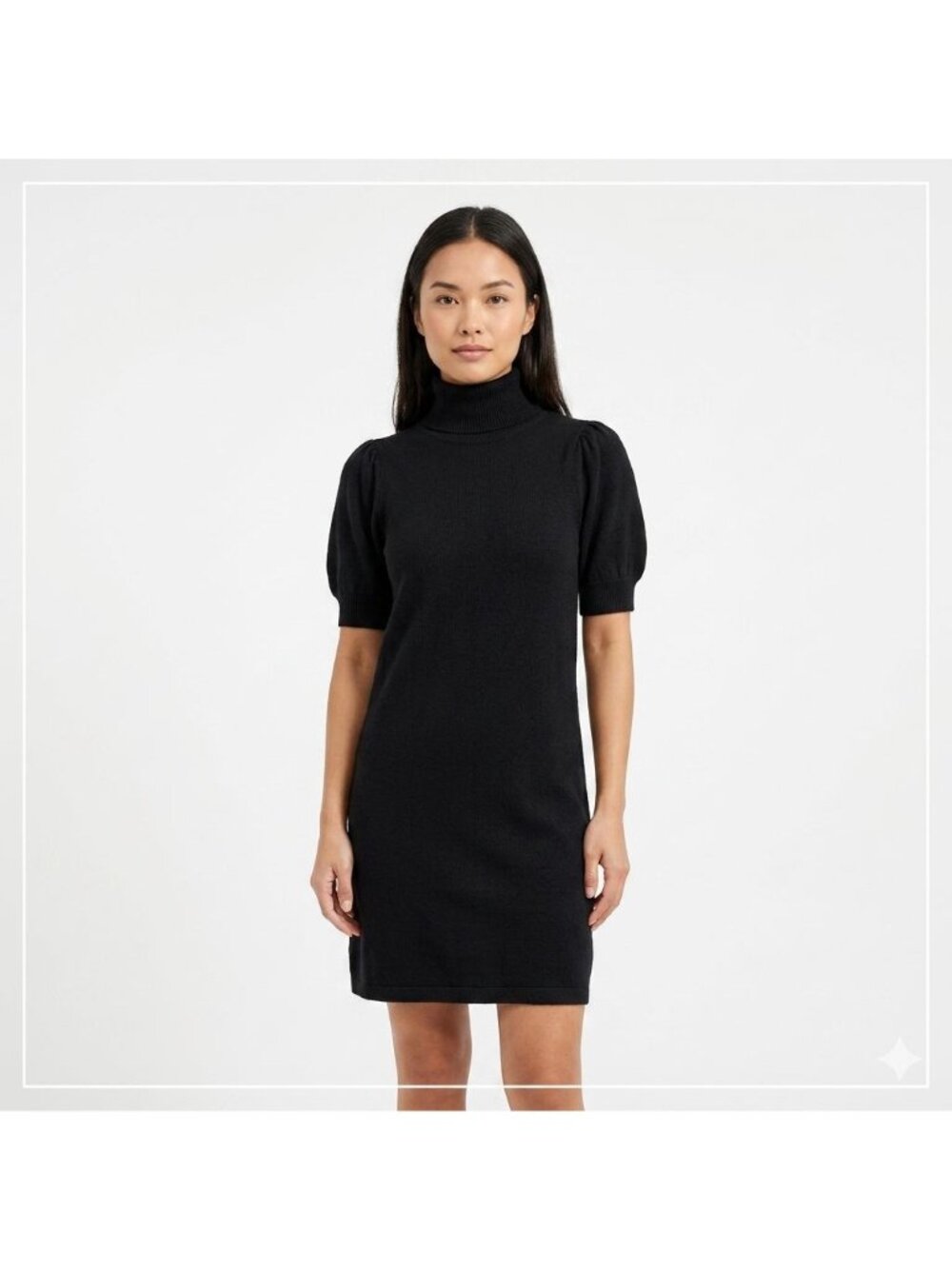 Studio M Turtleneck Shift Dress Women Petite Size XSP Black Short Sleeve NEW